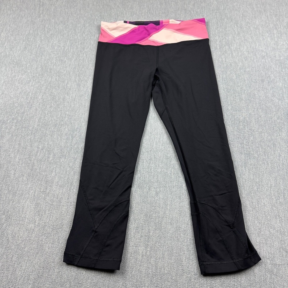 Lululemon Leggings Womens 6 Black Pink‎ Capri Cropped 23" Yoga Gym Athletic